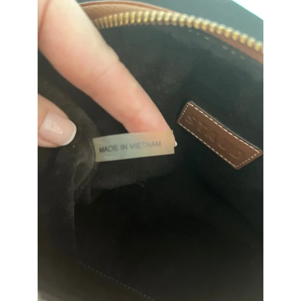 Staud Shirley Tan Leather Toiletry Pouch Zip‎ Top Gold Tone Hardware